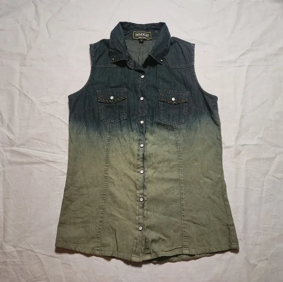 TWENTYTHIRTEEN Tank Top Women's Small Blue Green Denim Shirt Button Down Top - Picture 1 of 10